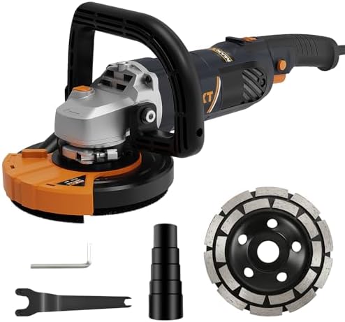 MAXXT Betonschleifer Betonfräse Set, 1500W Motor, 3000-8500rpm Leerlaufdrehzahl, 125mm Polierpad, 3,4 kg, variable Drehzahl, Staubabsaugung, abnehmbares Schutzschild, leicht zugäng