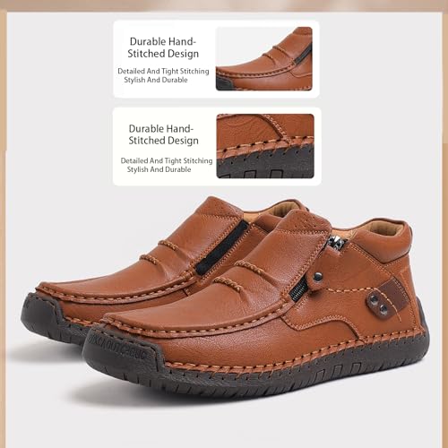 Men's Leather Handmade Platform Leather Shoes Ankle Chukka Boots Fashion Round Toe Side Zipper Mid Top Slip On Loafers for Dress Walking Driving Shoes Boots2