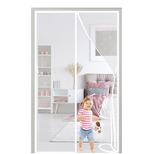 Magnetic Fly Screen Door White 95x200cm Heavy Duty Mesh Curtain with Magnets,Seal Automatically Insect Protection Door No Gap,for Balcony Door Patio Door Living Room,Hook Design