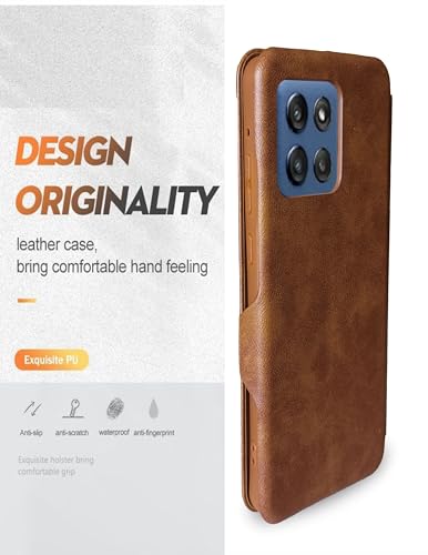Image of Premium Vegan Leather Phone Cover with Card Slot - Slim, Durable, Privacy Protection, Kickstand Function, Elegant Flip Wallet Cases Compatible for Motorola Moto Edge 60 Fusion 5G (Brown)