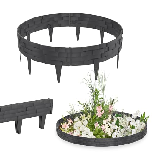 YRHome 5m Steinoptik Rasenkante Kunststoff Beeteinfassung Gartenpalisade Beetumrandung Mähkante Garten Beetbegrenzung Blumenbeet Umrandung Flexible Beetzaun Gartenpalisade - Anthrazit