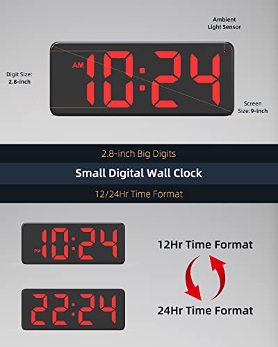 Wall Clock - Led Digital Wall Clock With Large Display, Big Digits, Auto-Dimming, Anti-Reflective Surface, 12/24Hr Format, Small Silent Wall Clock For Living Room, Bedroom, Farmhouse, Kitchen, Office #TOP2