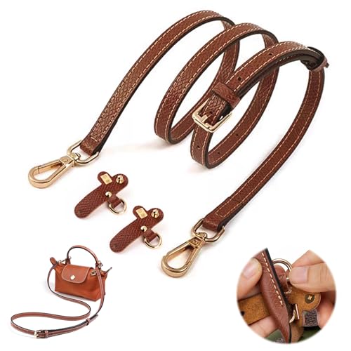 Image of Leather Adjustable Strap Kit Compatible with Longchamp Mini Bags, Replacement Crossbody Shoulder Bag Straps with Metal Buckles, 39-47 inch Adjustable Purse Strap for Women (Brown)