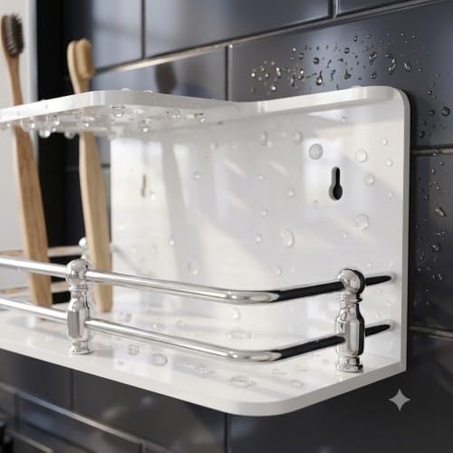 Image of self Adhesive Wall Mounted Acrylic Toothpaste Holder,Toothbrush Stand,Toothpaste Tubler for Bathroom Organizer Rack for Home(Black Acrylic) (Half S.S White)