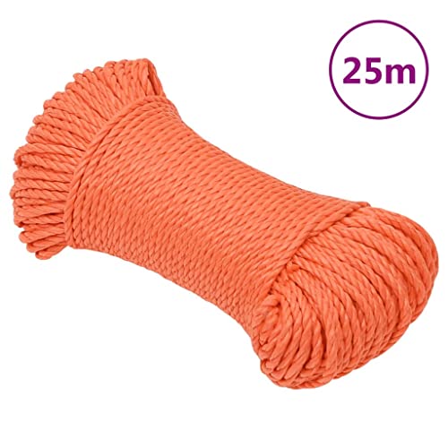 vidaXL Arbeitsseil Bodenarbeitsseil Arbeitsleine Mehrzweckleine Seil Bootsleine Allzweckseil Schnur Tau Leine Gedreht Orange 6mm 25m Polypropylen