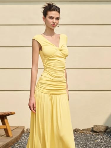 Image of Two Piece Skirt Set for Women - Sexy Sleeveless Spaghetti Strap Pleated Tank Top Maxi Long Skirts Sets