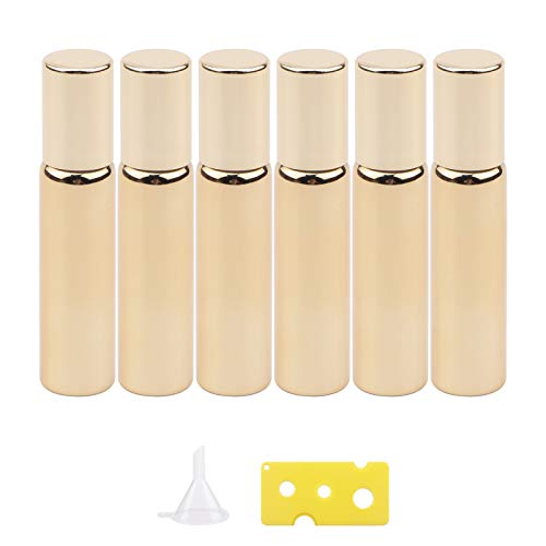 Newzoll 6Pcs Glass Roller Bottles, 10ml UV Coated Glass Roller Bottles with Stainless Steel Roller Ball, Roll-on Bottles Vials for Essential Oil Perfume Liquid, Gold Metallic Caps