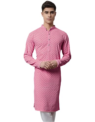 Image of Jompers Men's Regular Fit Cotton Chikankari Embroidered and Sequence Kurtas