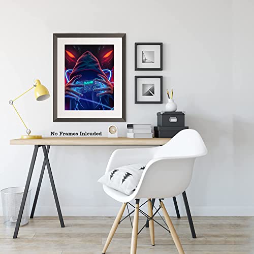 Neon Gaming Art Posters, 12"X16" Video Game Canvas Wall Art, Gamepad Playstation Controller Decorative Interior Painting Wall Art Posters For Teenage Boys Room Playroom Decor, (Set Of 3-Unframed) #TOP4