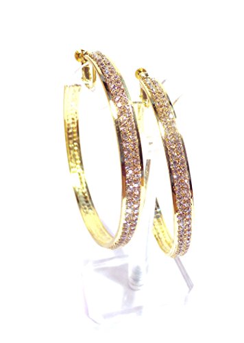 Clip-on Earrings Gold Tone Double Crystal Hoop Earrings 3 Inch Clip Hoop Earrings for Non Pierced Ears4