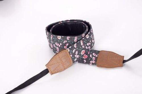 TINYPONY Soft Fabric Cloth Pastorale Stylish Floral Print Universal Adjustable Camera Camcorder Shoulder Neck Strap Belt with Harness Adapter Fits for DSLR Camera Nikon Canon Panasonic Sony Samsung Olymplus Fujifilm Black (NC-535A Seires)