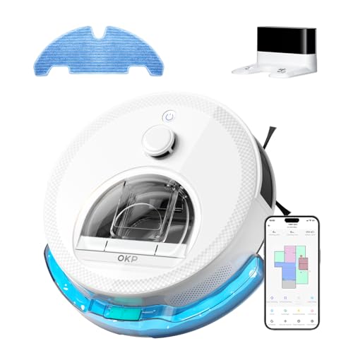 OKP L6 Aqua Robot Vacuum Cleaner with Mop, 6000Pa Ultra Strong Suction Robotic Vacuum, dToF Laser Navigation with Position Sensors, WiFi/APP/Alexa, 160Min Runtime, Ideal for Carpets Pet Hairs