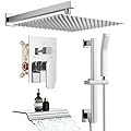 Shower System, 12 Inch Rain Shower Head Shower System with Tub Spout Adjustable Slide Bar Shower Faucets Sets, Handheld Shower Head Shower Faucet Trim valve, Wall Mounted Bathroom Shower Set Chrome