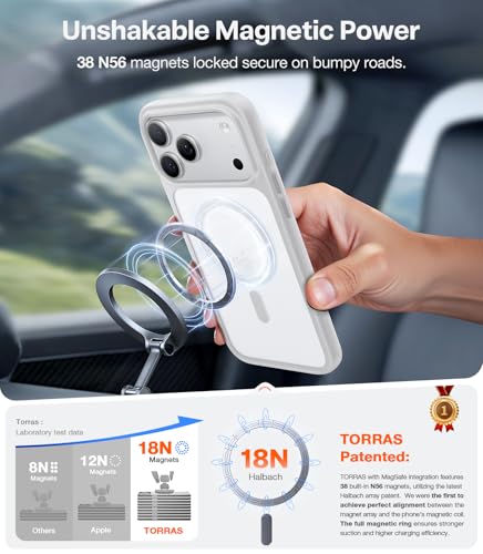 Image of TORRAS Magnetic Shockproof for iPhone 17 Pro Case, Camera Control, Compatible with MagSafe, Military-Grade Protection, Stronger Slim Translucent Phone Case for iPhone 17 Pro, Silver White