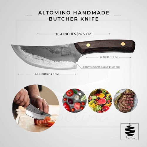 COOLINA Unique 4 Knife Set - Premium High-Carbon Steel Kitchen Knives for Meat Lovers - Altomino Butcher Knife, Galba Heavy-Duty Knife, Machado Rib Splitter, & Kapeni Cleaver