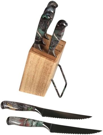 6 Pc Camo Steak Knife Set with Wood Block