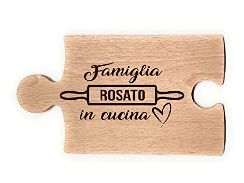 Taglieri in legno di faggio personalizzati Famiglia - regalo perfetto per compleanno, San Valentino, Festa della mamma, Casa nuova, Anniversario (Portacalice puzzle)