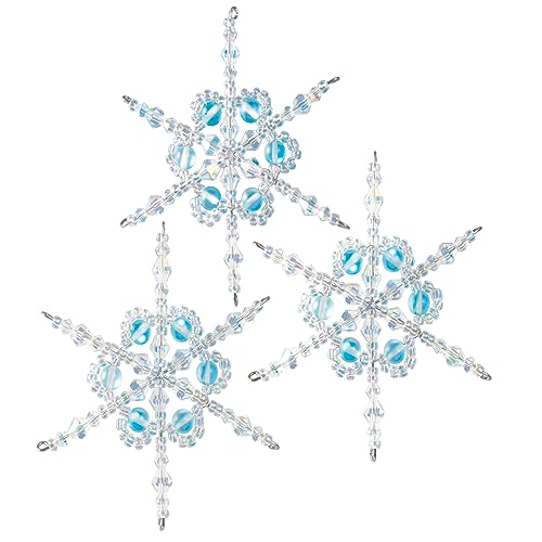 SOLID OAK Beaded Ornament KIT, Shimmer Snowflakes Makes 3 for Christmas