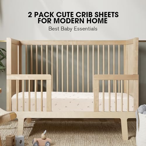Image of Little Grape Land Muslin Crib Sheets Fitted for Boys and Girls 2 Pack, 100% Cotton Baby Bed Sheets Soft Breathable, Neutral Fitted Baby Mattress Sheets for Standard Crib 52x28 inches, Fog Flower