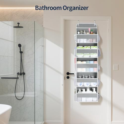 Yecaye Over The Door Organizer Storage, 5-Tier Heavy Duty Door Organizers Hanging with 10 Side Mesh Pockets, 44 lbs Load Capacity Behind Door Storage for Bathroom Nursery Bedroom Dorm Closet,Grey,1Pc by Yecaye - Used condition - Image 6