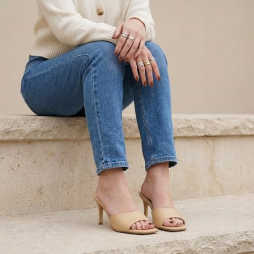 Image of CUSHIONAIRE Evie Kitten Heel Sandals for Women, Slip On One Band Dress Sandals with Memory Foam, Wide Widths and 3 Inch Heel