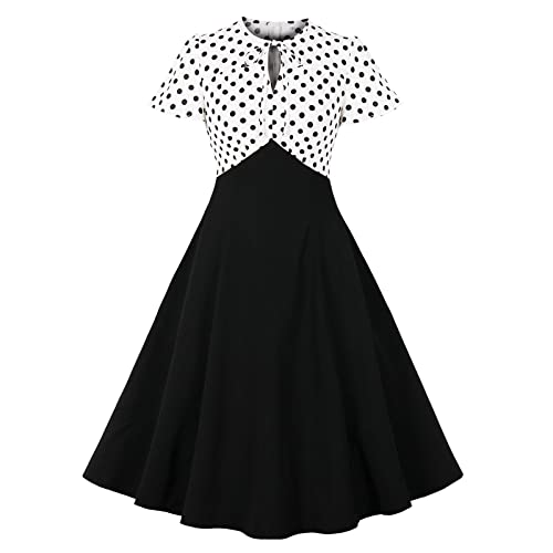 Wellwits Damenkleid mit Schlüssellochausschnitt, Tupfen-Oberteil, 1950er-Jahre Vintage-Kleid, 36-38