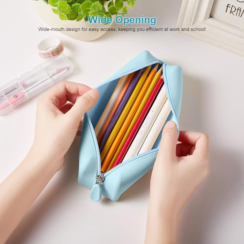Image of Silicone Pencil Case, Pencil Pouch Aesthetic, Pencil Bag, Pen Bag, Pen Case for Women, Makeup Pouch Light Blue