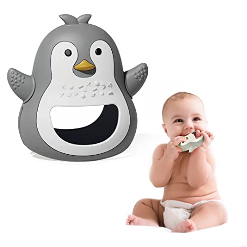 Mordedor bebe como juguete de Dentición del Bebé - Mordedor de Silicona sin BPA para Bebés de más de 3 Meses -El pingüino es un Mordedor de bebé ideal como regalos para bebes recien nacidos Cover