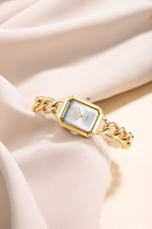 Image of Giordano Elegant Watch for Women with Gloss Sunray Dial, Quartz Movement, Rectangular Case, Stainless Steel Chain Strap and Blue Crown Accent