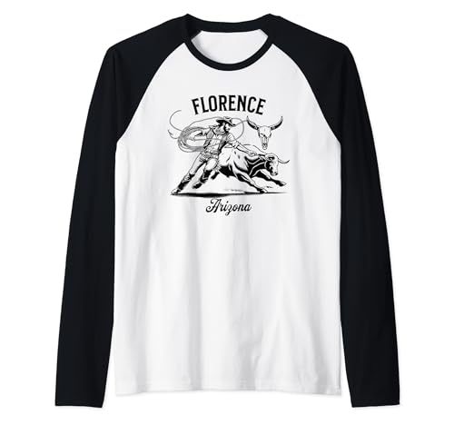 Florence Arizona Rodeo Bull Rider Steer Wrangler Cowboy Raglan Baseball Tee