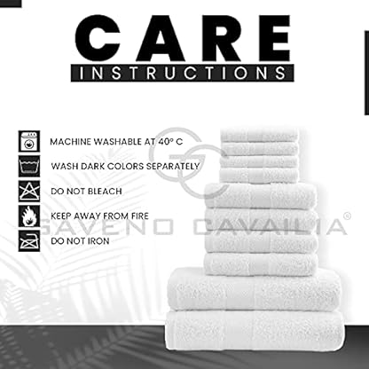 Lions Familien-Handtücher, 10-teiliges-Set, 100 % ägyptische Baumwolle, 4 x Gesicht, 4 x Hand, 2 x Badetuch, Premium Qualität, hoch wasserabsorbierendes Badzubehör, maschinenwaschbar, weiß, 544777 – Bild 5
