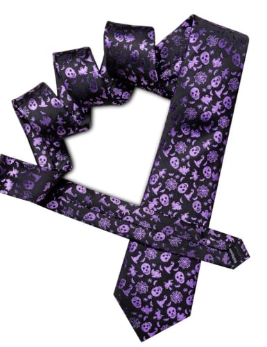 Image of Barry.Wang Men Tie Sets Skull Extra Long Necktie Pocket Square Cufflinks