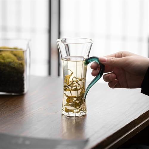 Vaso de vidrio transparente de 180 ml con mango verde oscuro para cocina 7