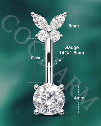 COCHARM 14G Butterfly Belly Button Rings Stud Silver Belly Navel Rings for Women Clear Belly Piercing Jewelry Stainless Steel3