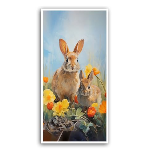 Vintage Rabbit Painting Wall Art Antique Bunny Print Rustic Animal
