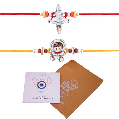 Rakhi For Brother - Set of 2 With Greeting Card For Raksha Bandhan Designer Rakhi Thread for Bhaiya - Astronaut Design Ki12025
