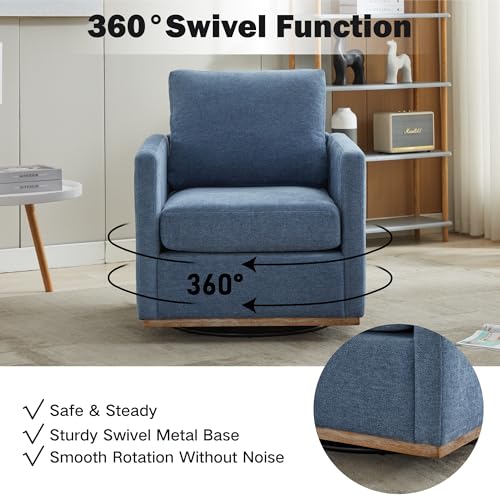 Sillón giratorio chenille azul moderno 31 pulg ancho miniatura 5