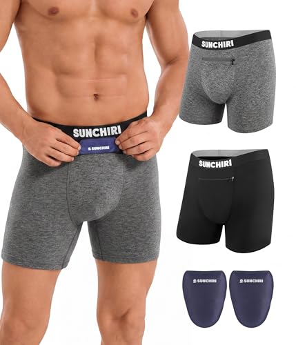 SUNCHIRI 2 Pack Vasectomy Underwear with 2 Custom Fit Ice Packs, Zip Pocket Design Long Boxers for...