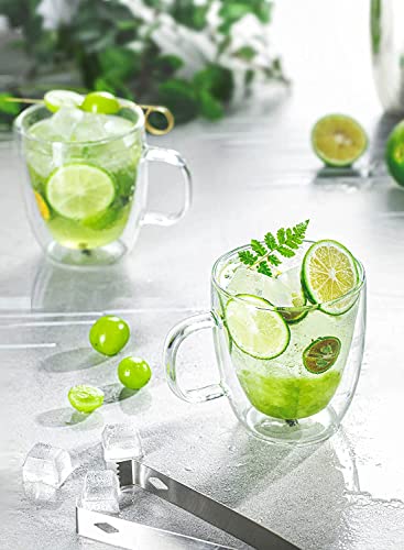 Image of 1Pcs Double Wall Glass Mugs with Handle Glass Coffee Mugs, Clear Tea Cups, Perfect for Cold or Hot Drinks Stylish Espresso Chocolate Cappuccino Shake Fruit Juice Drinkware 350ML