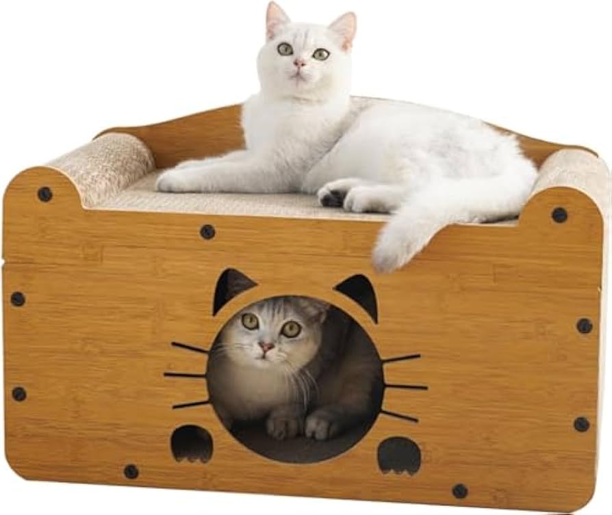 木製親子猫　61cm RAKU キャットタワー 木製 宇宙船 据え置き 天然木 多頭飼い 省