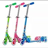 VSHISHX Foldable 3-Wheeled Kick Scooter with Extra Wide LED Light Wheels, Any Height Adjustable Handlebar and Strong Thick Deck for Children from 3-14yrs, Kick Scooter (Multicolor)(1 PCS)
