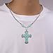 Turquoise Cross Necklace Silver Tone Natural Gemstone Necklace Black Pine Stone Cross Necklace for Women Western Jewelry 18