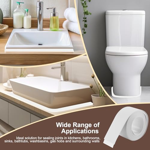 Selbstklebendes Dichtungsband, Abdichtungsband, Dichtungsband mit 1 Stück gelben Schaber, für Küche, Bad, Toilette, Wandecke (3.8cm x 3.2m)