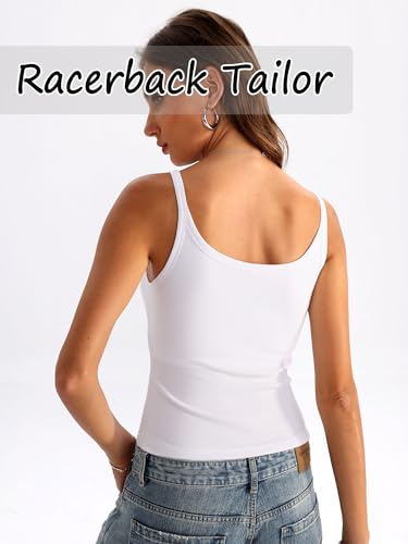 Danysu Women's Tank Tops with Bulit in Bras Scoop Neck Ribbed Fitted Knit Crop Halter Tops Spaghetti Strap Camisole4