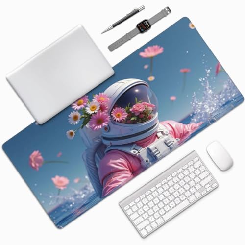 Tapis de souris de jeu imprimé fleurs roses avec bords cousus