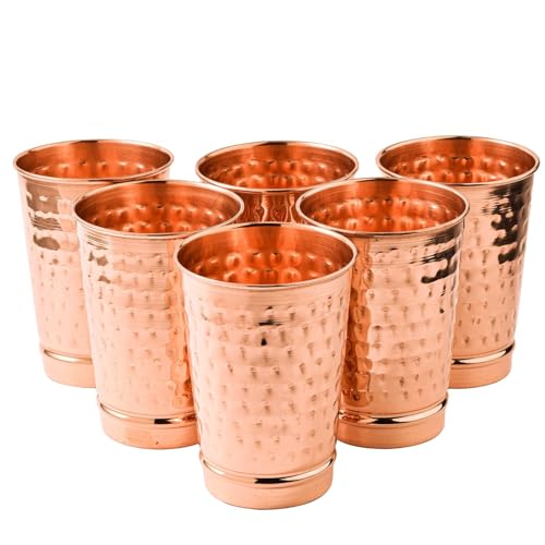 Activelife Hammered Copper Tumbler Set of 6 - Drinking Water with Copper Cups - Home, Office, Travel, Gifting - Each 11.8 US Fl Oz