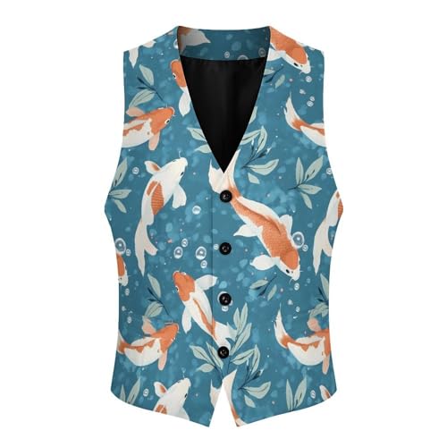 Japanese Fish Men's Suit Vests Business Formal Dress Vest V-Neck Waistcoat for Wedding Casual4
