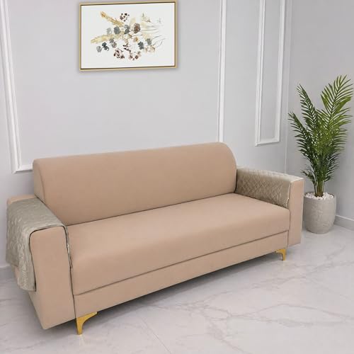 Image of Homerz Premium Petal Charm Sofa Cover | Embossed Floral Pattern | Soft Touch, Anti-Dust & Easy Wash Fabric Cloth, Washable and Durable (Beige, 2 Pc Armrest, Armrest)