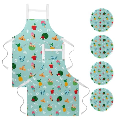 Lot de 2 tabliers de cuisine avec 4 broches à motif tropical One
