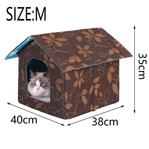Wedsf Outdoor Feral Cat House For Winter Cats Insulated Waterproof Warm Weatherproof Cat Bed Small Dog Kennel,Brown Square-M #TOP5
